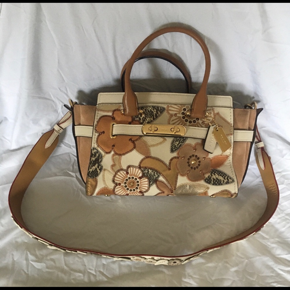 Coach Floral Bag With A Flower Accent Strap.
